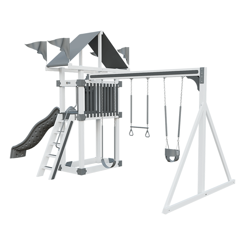 Swing Kingdom Play Set Trailblazer Basecamp 35 with Trapeze Bar gray white