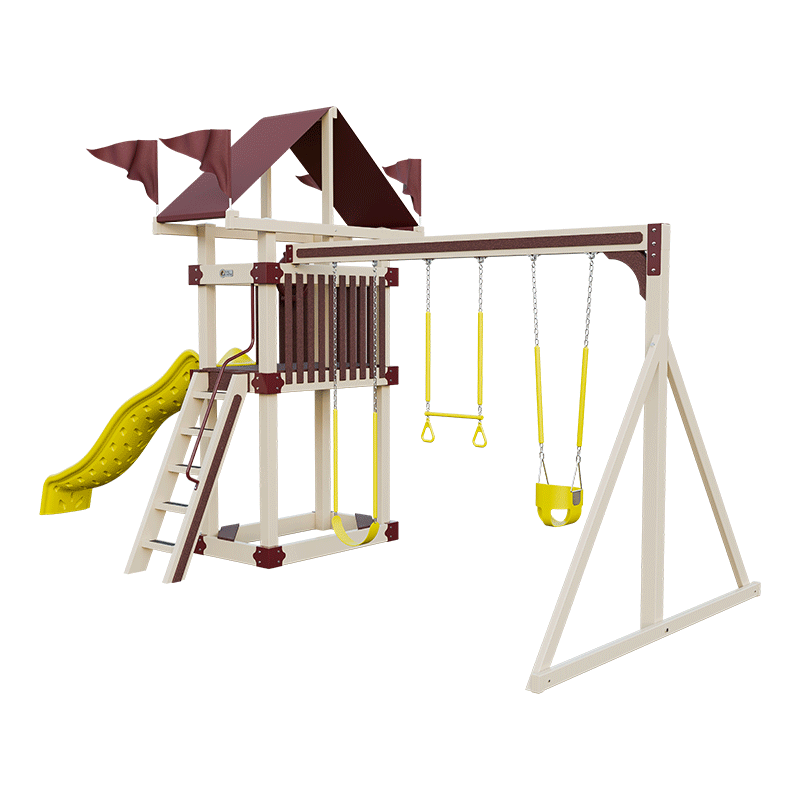 Swing Kingdom Play Set Trailblazer Basecamp 35 with Trapeze Bar red yellow
