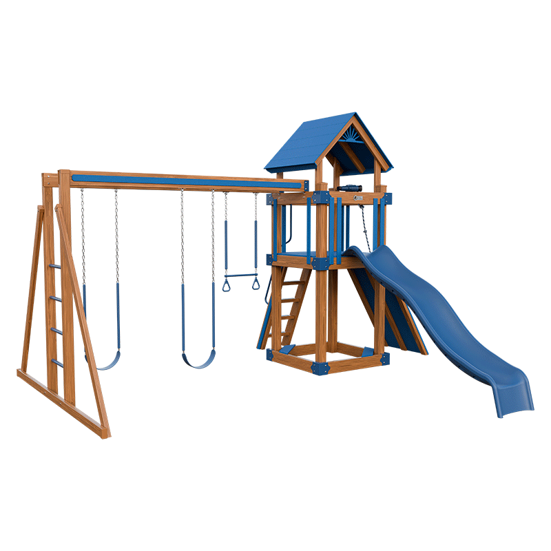 Swing Kingdom Play Set Trailblazer Basecamp 44 blue and wood