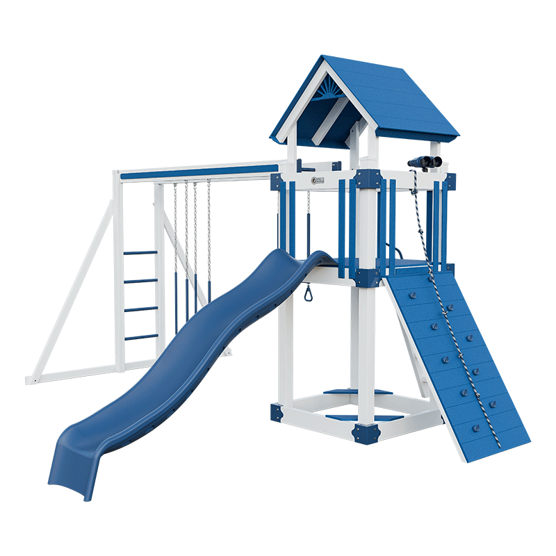 Swing Kingdom Play Set Trailblazer Basecamp 44 blue climber wall