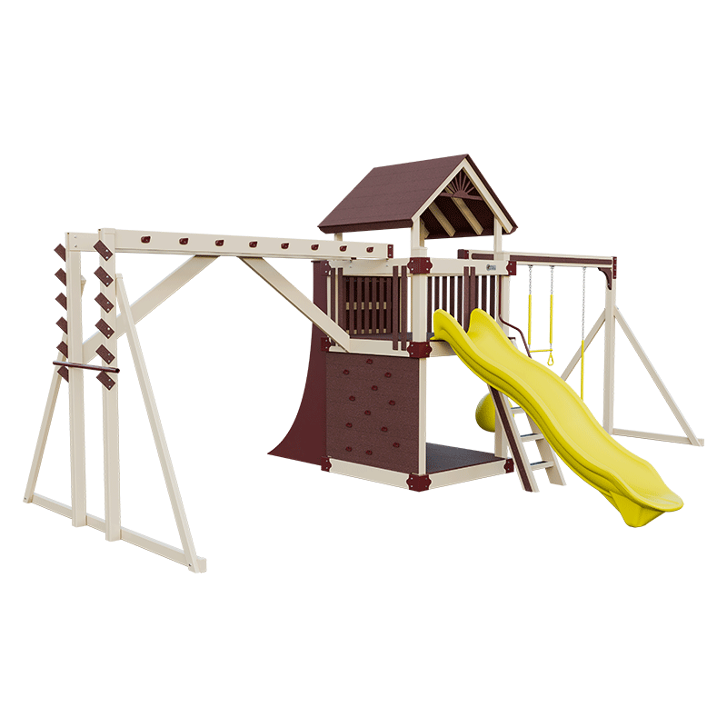 Swing Kingdom Play Set Trailblazer Basecamp 55 Fitness almond red yellow