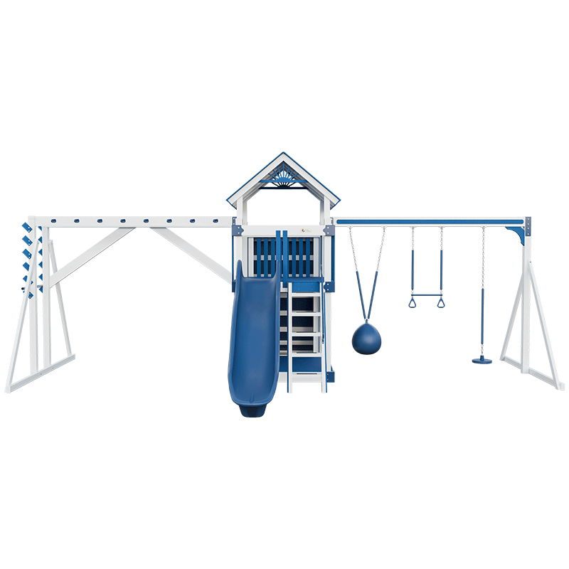 Swing Kingdom Play Set Trailblazer Basecamp 55 Fitness blue slide