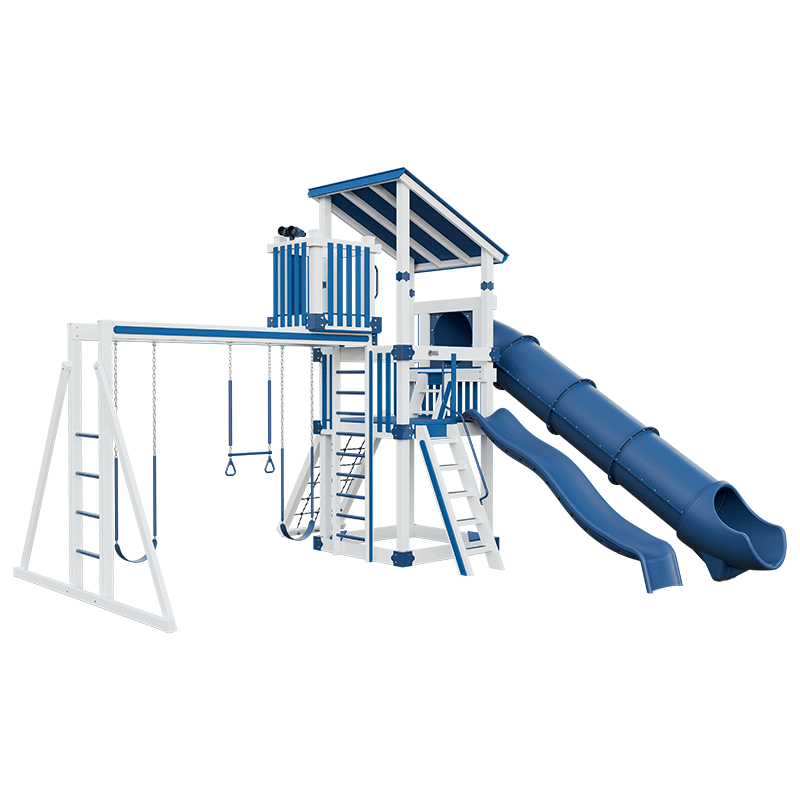 Swing Kingdom Play Set Trailblazer Basecamp 55 Lookout blue white front