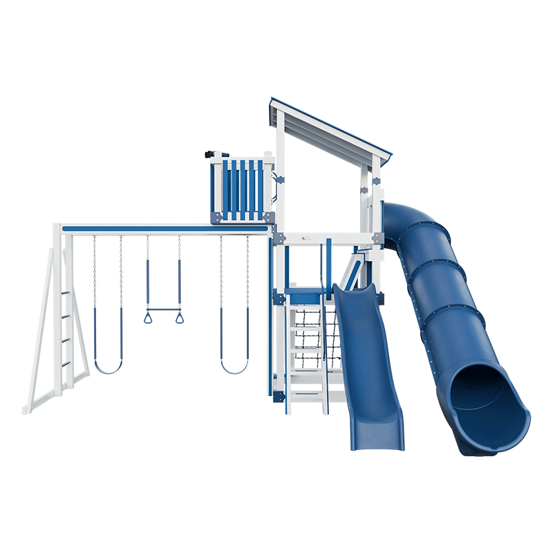 Swing Kingdom Play Set Trailblazer Basecamp 55 Lookout blue white slides