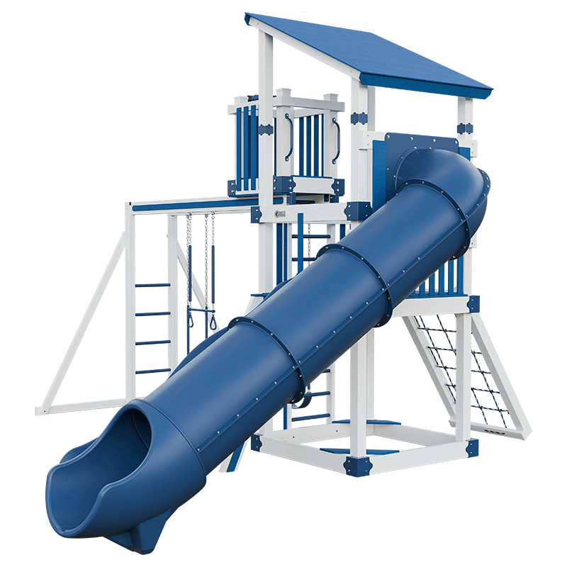 Swing Kingdom Play Set Trailblazer Basecamp 55 Lookout blue white tube slide