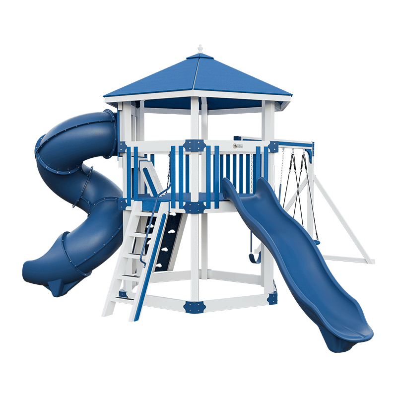 Swing Kingdom Play Set Trailblazer Basecamp 77 Honeycomb blue and white ladder
