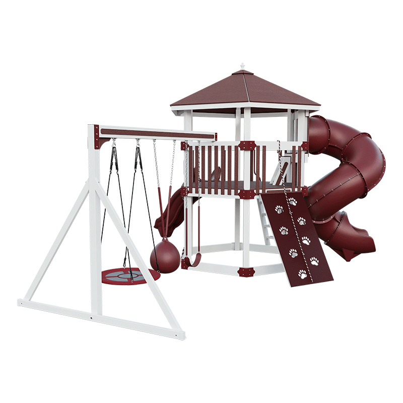 Swing Kingdom Play Set Trailblazer Basecamp 77 Honeycomb red and white