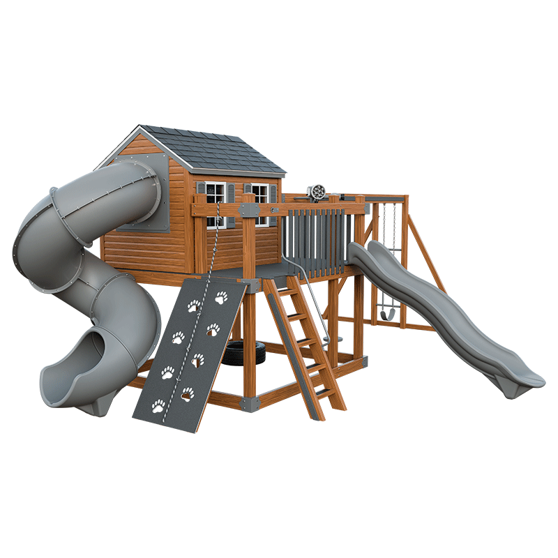 Swing Kingdom Playhouse Series Cabin Deluxe gray and wood