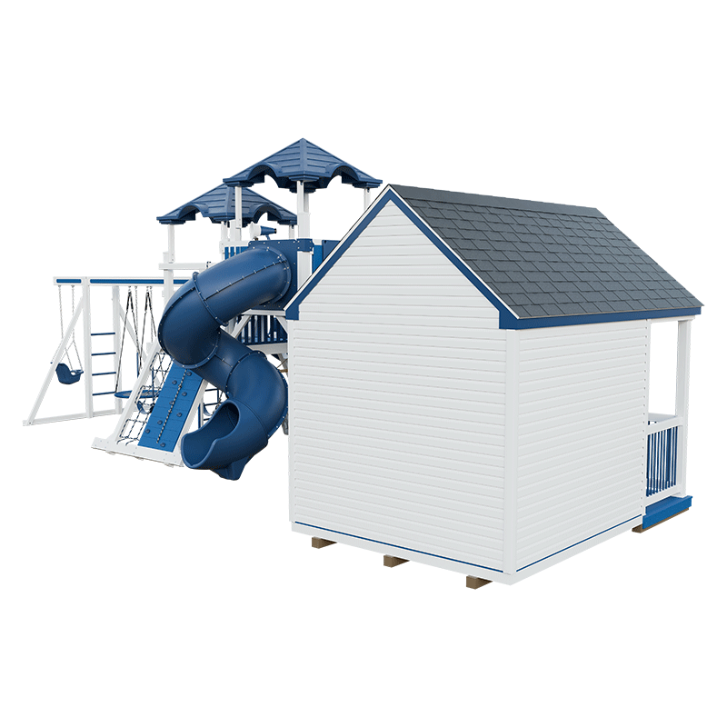 Swing Kingdom Playhouse Series Cottage Escape blue and white back