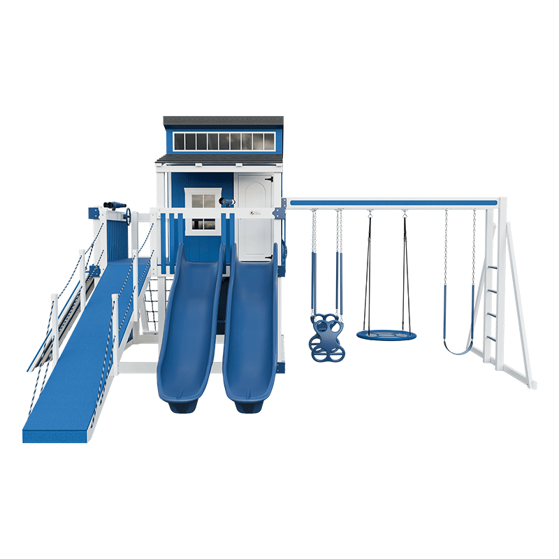 Swing Kingdom Playhouse Series Kingdom Lodge Deluxe blue and white slides