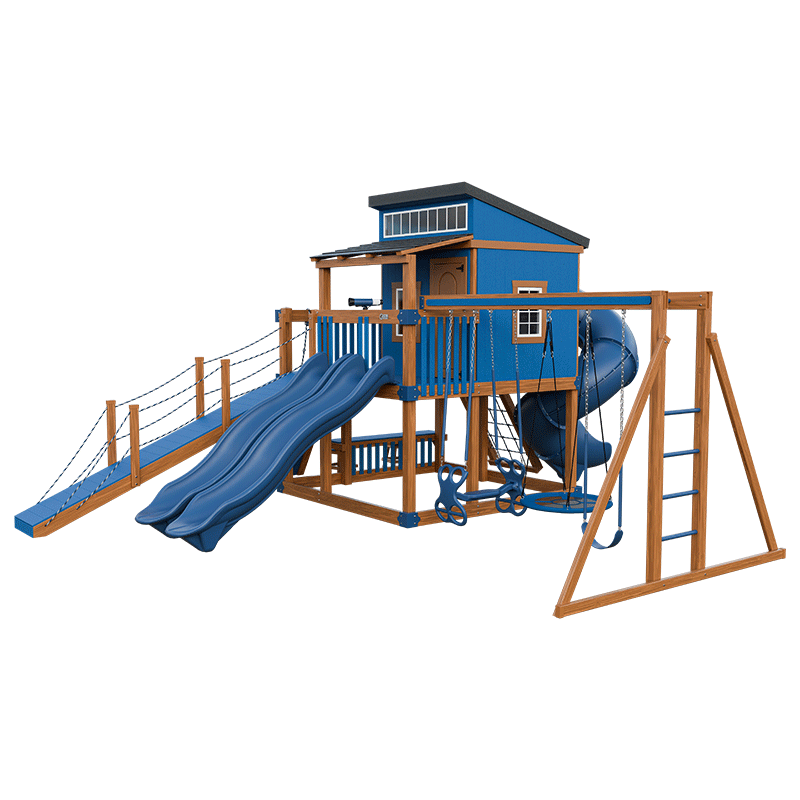 Swing Kingdom Playhouse Series Kingdom Lodge Deluxe blue and wood
