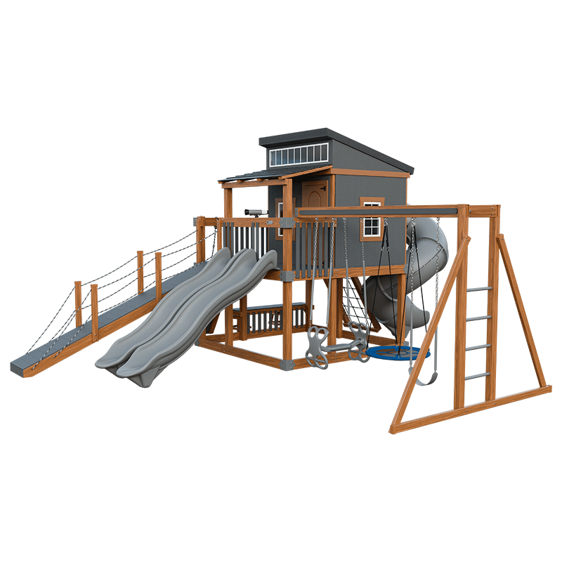 Swing Kingdom Playhouse Series Kingdom Lodge Deluxe gray and wood