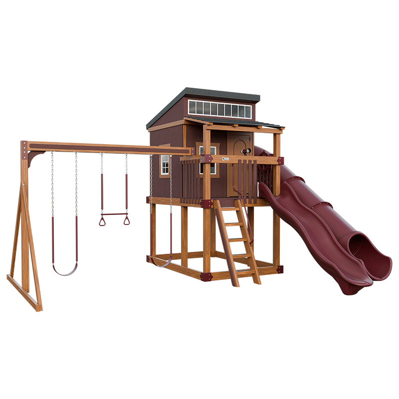 Swing Kingdom Playhouse Series Kingdom Lodge red wood
