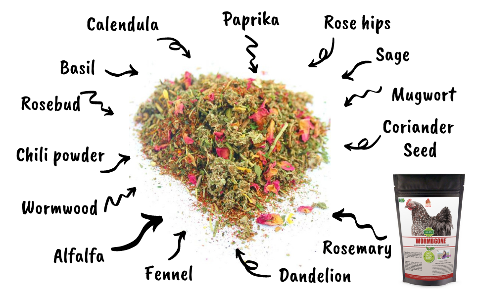 Pampered Chicken Mama WormBGone Nesting Herbs For Pet Chickens With Roses, Chilis, Calendula, Dandelion For Healthier Coops
