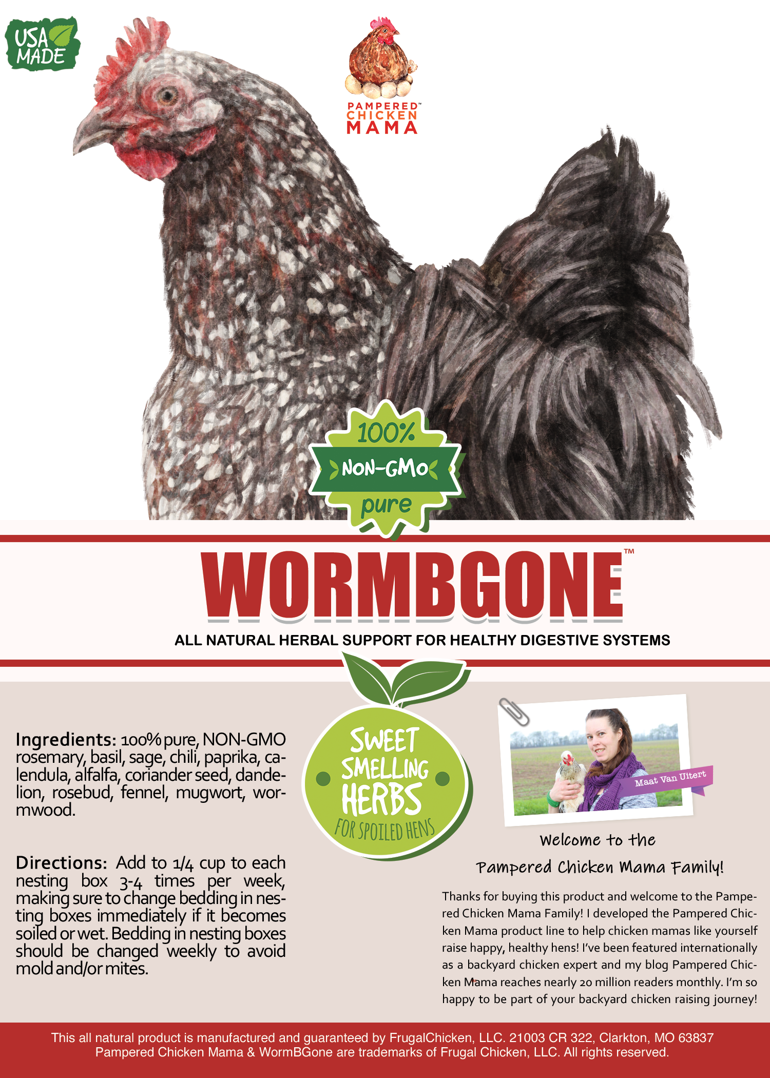 Pampered Chicken Mama WormBGone Nesting Herbs For Pet Chickens With Roses, Chilis, Calendula, Dandelion For Healthier Coops