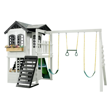 2MamaBees Reign Two Story Swing Set & Climber Black & White Farmhouse Style 2