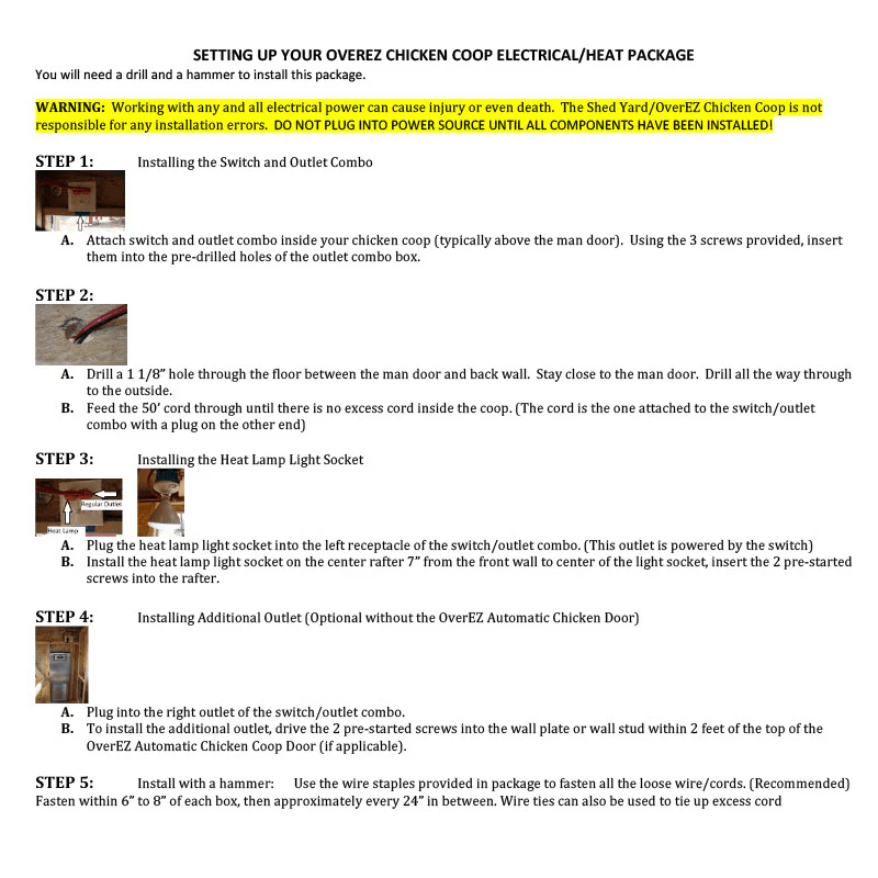 OverEZ Chicken Coop Electrical Lighting & Heat Package for Large, XL Large, and Jumbo Chicken Coops