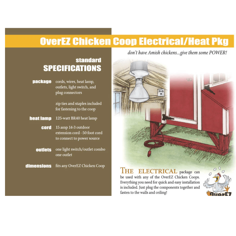 OverEZ Chicken Coop Electrical Lighting & Heat Package for Large, XL Large, and Jumbo Chicken Coops