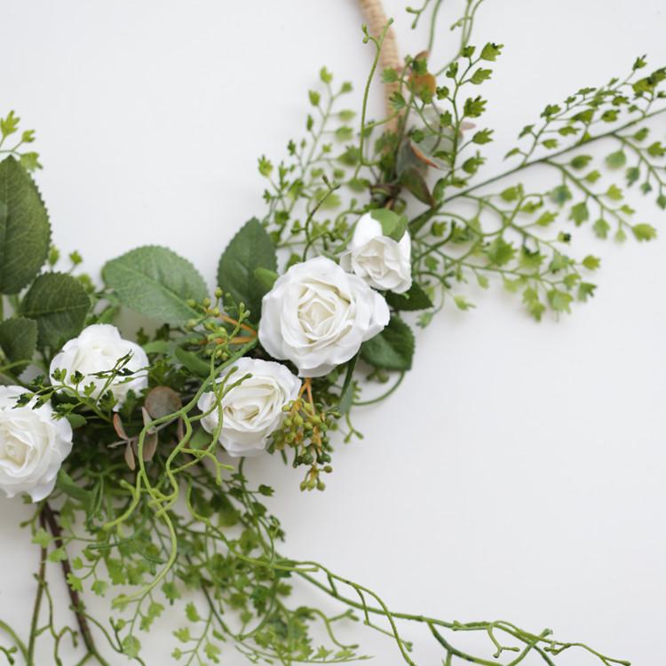 RusticReach Floral Hoop Artificial White Rose with Greenery Ferns 9" D
