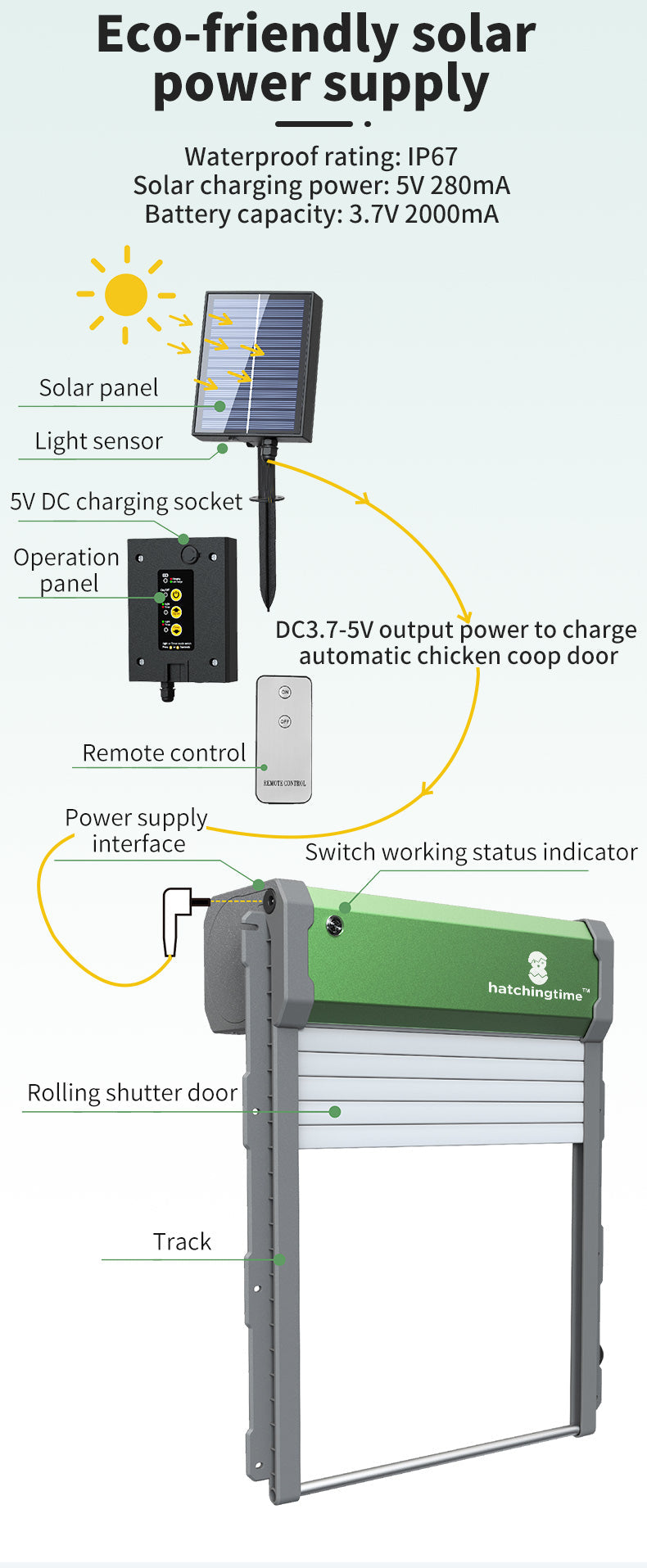 Hatching Time Solar Powered Automatic Chicken Coop Door with Remote