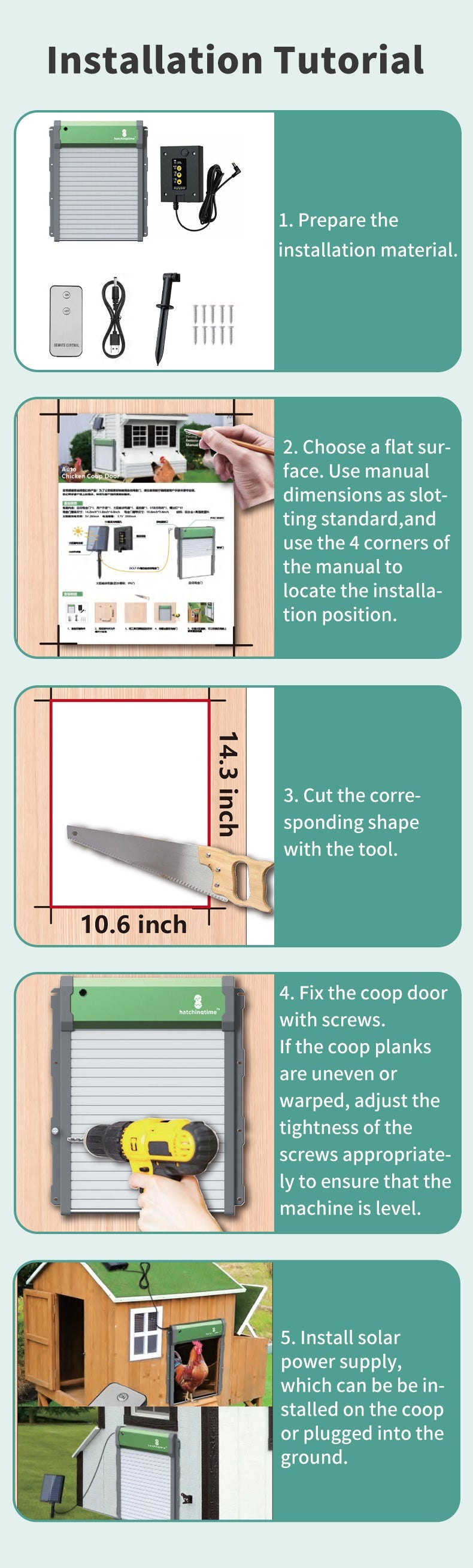 Hatching Time Solar Powered Automatic Chicken Coop Door with Remote