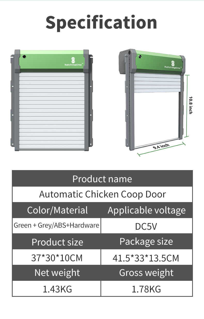 Hatching Time Solar Powered Automatic Chicken Coop Door with Remote