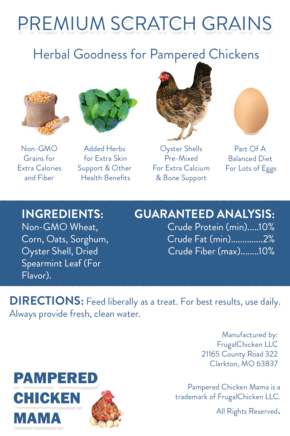 Pampered Chicken Mama Non-GMO Premium Chicken Scratch With Herbs To Encourage Positive Behaviors